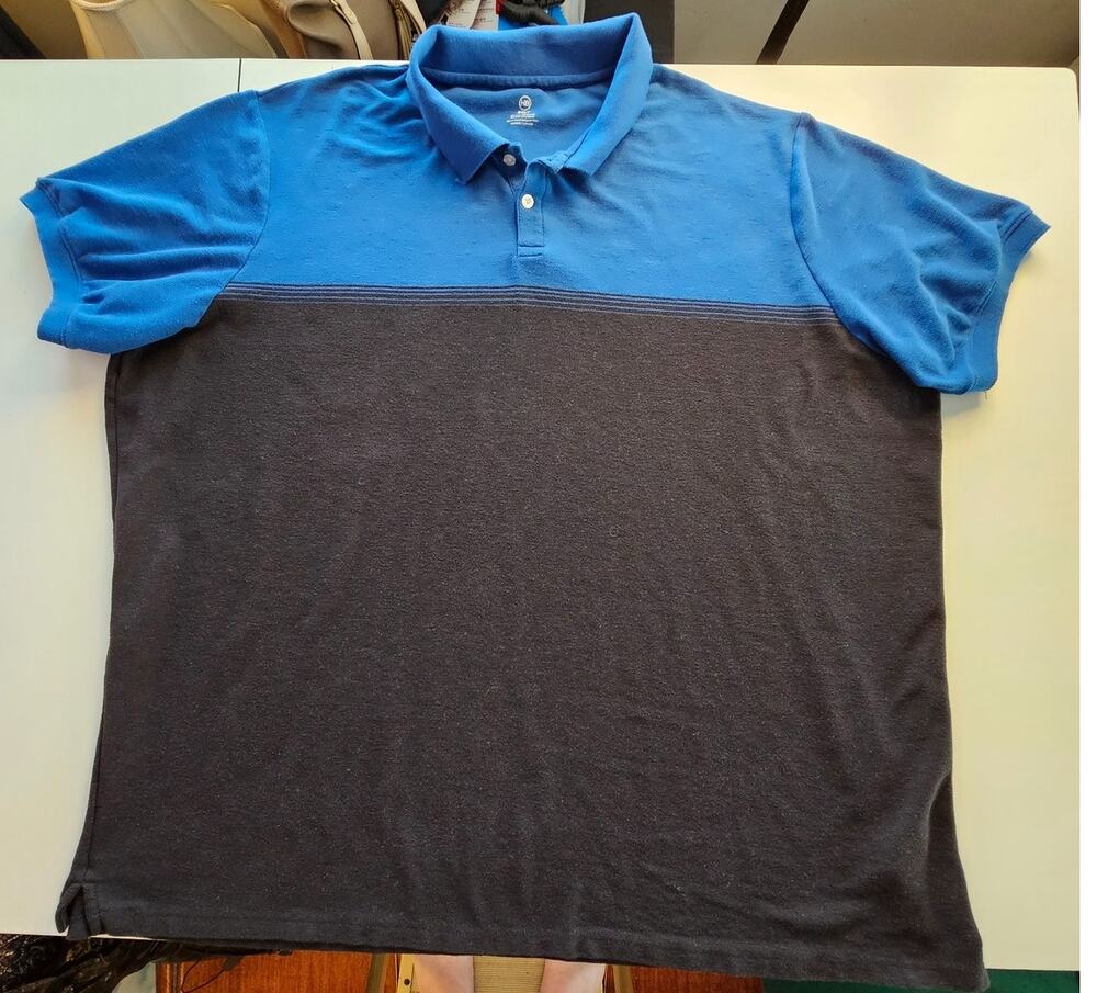 Harbor Bay Men's 6XLT Big Tall Polo Shirt Blue Black Colorblock Short Sleeve